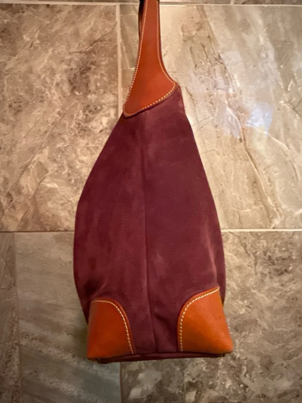 Dooney & Bourke Burgundy Suede Hobo with Tan Leather Trim